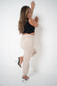 High Waist Cargo Pants cuffed at bottom Beige