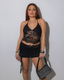 Halter Crop & Skirt Set with netted detail Black